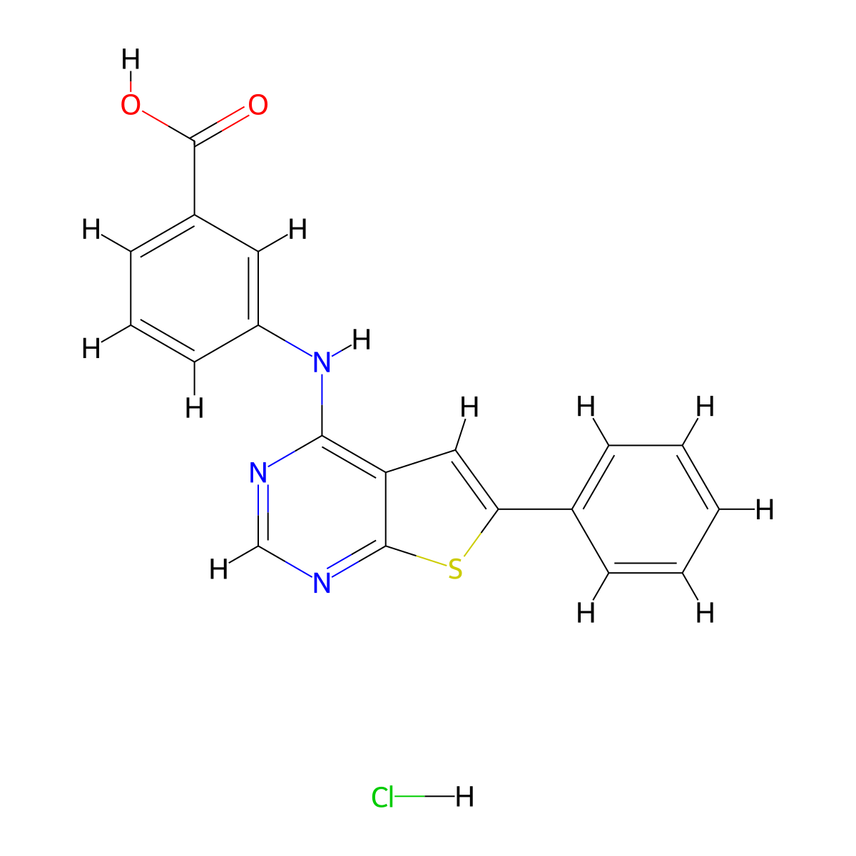 3-({6-Phenylthieno[2,3-d]pyrimidin-4-yl}amino)benzoic acid hydrochloride molecular structure, CAS 474376-43-7