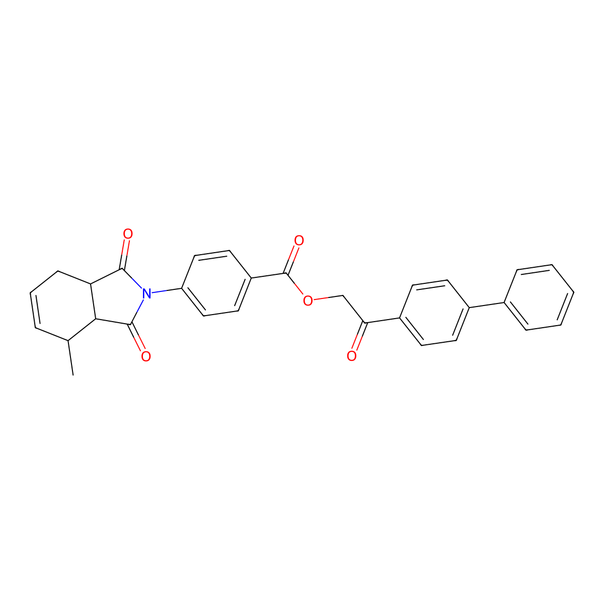 2-(biphenyl-4-yl)-2-oxoethyl 4-(4-methyl-1,3-dioxo-1,3,3a,4,7,7a-hexahydro-2H-isoindol-2-yl)benzoate molecular structure, CAS 474376-66-4