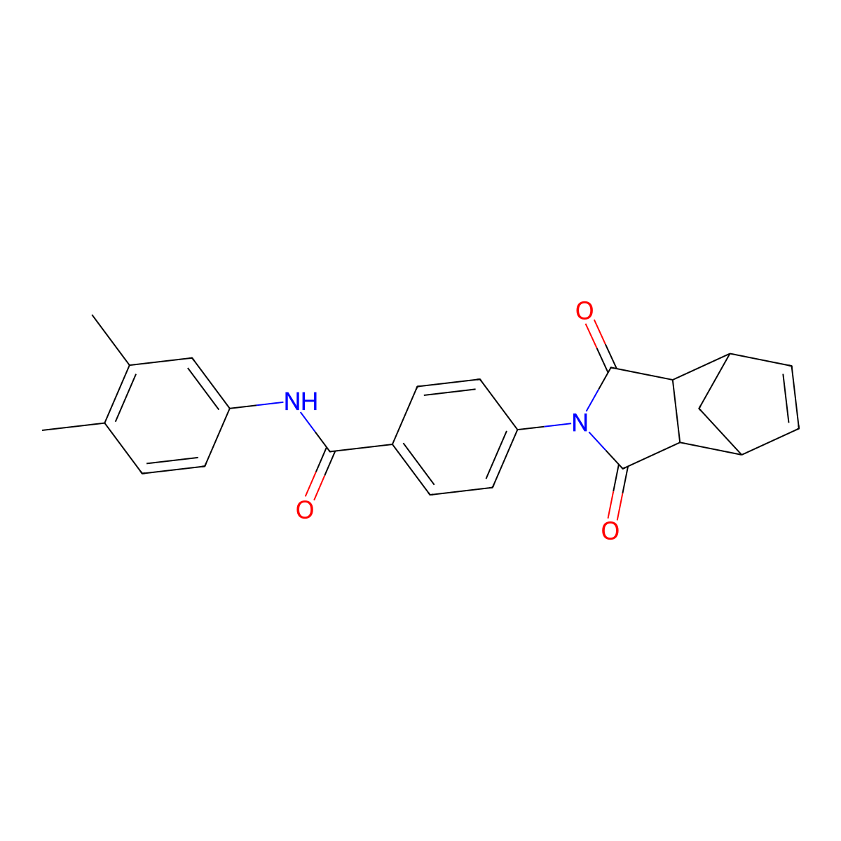 N-(3,4-dimethylphenyl)-4-(1,3-dioxo-1,3,3a,4,7,7a-hexahydro-2H-4,7-methanoisoindol-2-yl)benzamide molecular structure, CAS 474376-81-3