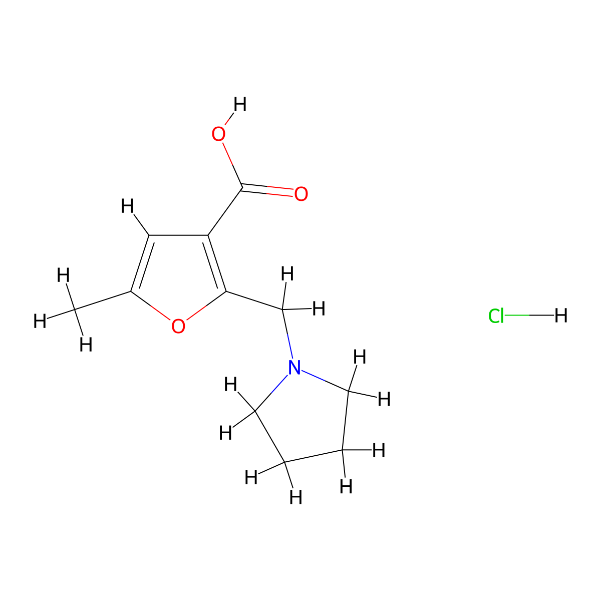 5-Methyl-2-pyrrolidin-1-ylmethyl-furan-3-carboxylic acid hydrochloride molecular structure, CAS 474377-01-0