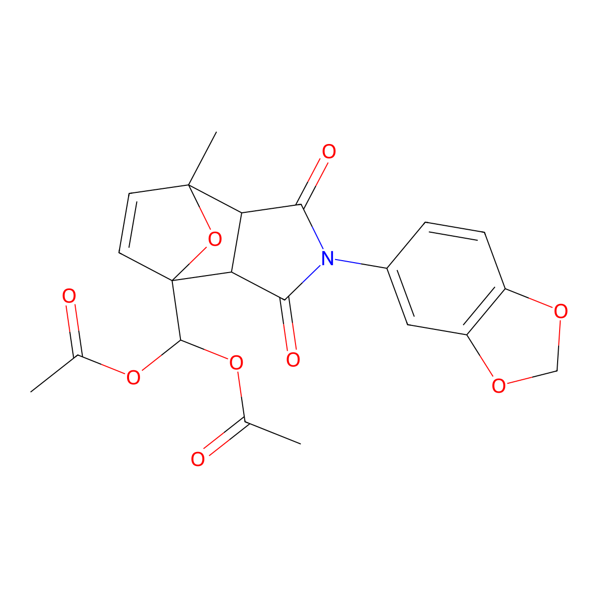 [2-(1,3-benzodioxol-5-yl)-7-methyl-1,3-dioxo-1,2,3,3a,7,7a-hexahydro-4H-4,7-epoxyisoindol-4-yl]methanediyl diacetate molecular structure, CAS 474377-08-7