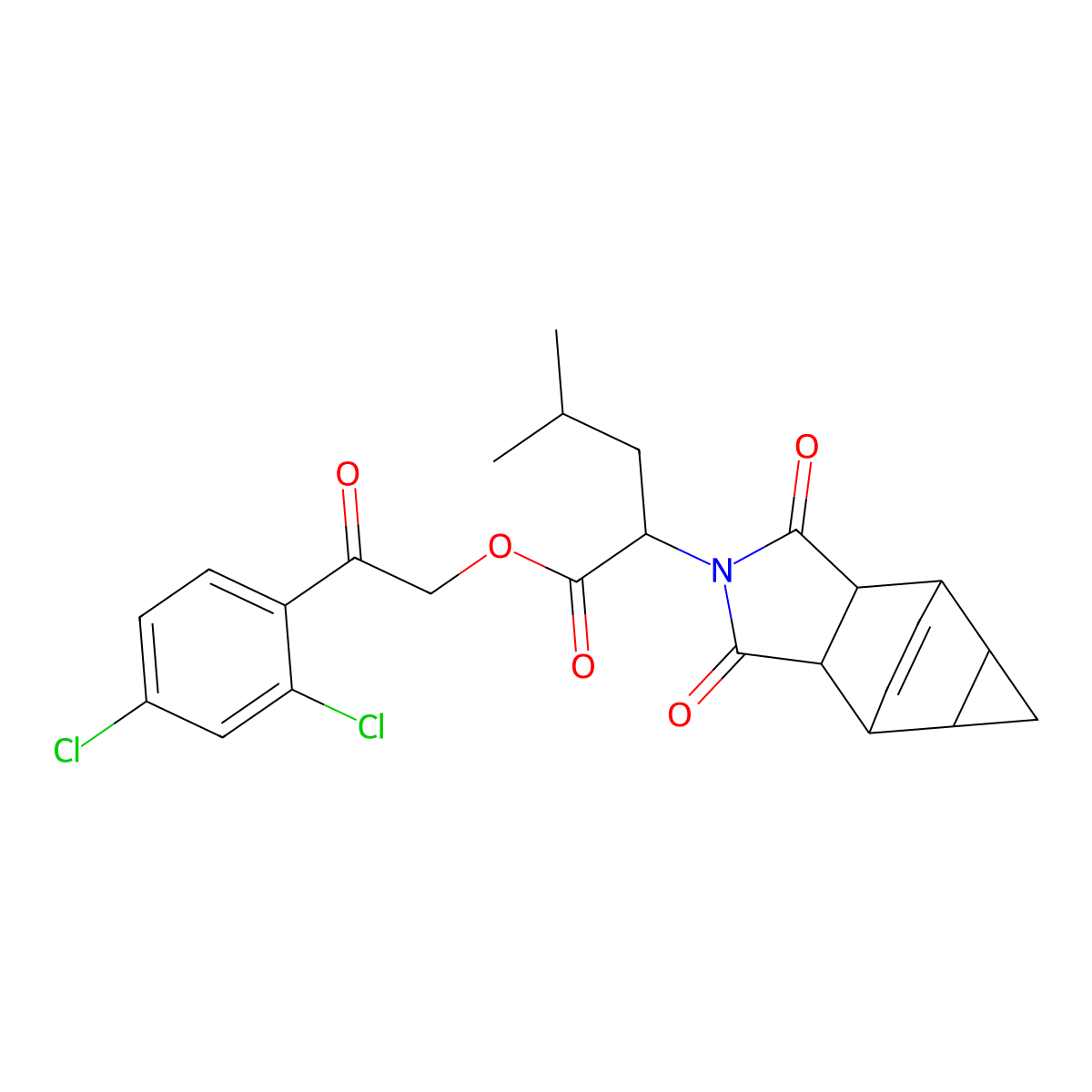2-(2,4-dichlorophenyl)-2-oxoethyl 2-(1,3-dioxooctahydro-4,6-ethenocyclopropa[f]isoindol-2(1H)-yl)-4-methylpentanoate molecular structure, CAS 474377-45-2