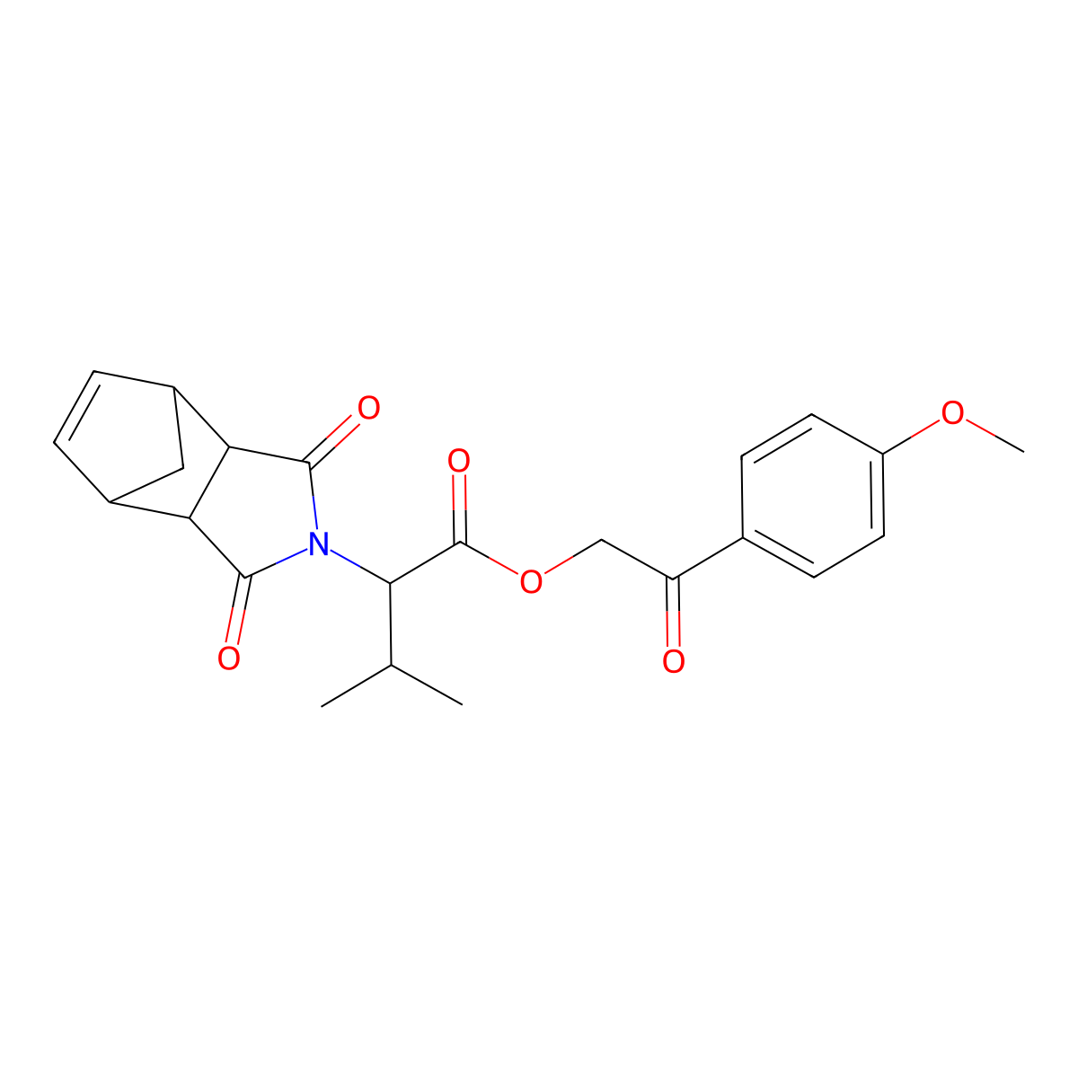 2-(4-methoxyphenyl)-2-oxoethyl 2-(1,3-dioxo-1,3,3a,4,7,7a-hexahydro-2H-4,7-methanoisoindol-2-yl)-3-methylbutanoate molecular structure, CAS 474377-81-6