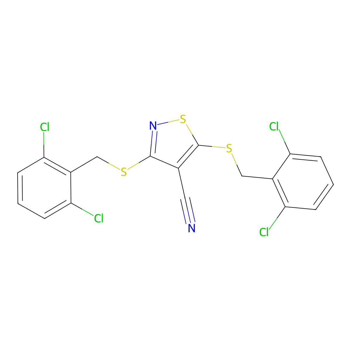 3,5-Bis[(2,6-dichlorophenyl)methylsulfanyl]-1,2-thiazole-4-carbonitrile molecular structure, CAS 4744-56-3