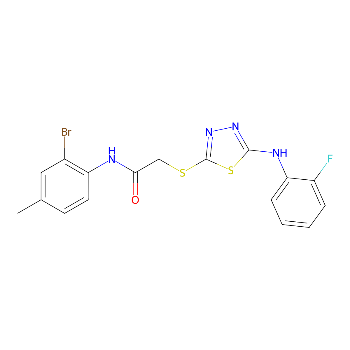 N-(2-bromo-4-methylphenyl)-2-({5-[(2-fluorophenyl)amino]-1,3,4-thiadiazol-2-yl}sulfanyl)acetamide molecular structure, CAS 474477-04-8