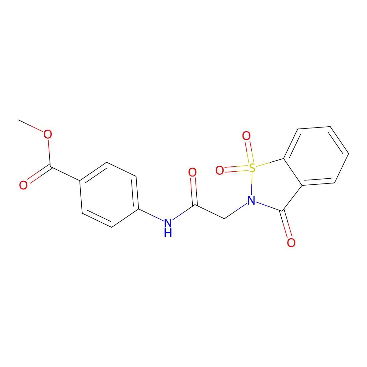 methyl 4-(2-(1,1-dioxido-3-oxobenzo[d]isothiazol-2(3H)-yl)acetamido)benzoate molecular structure, CAS 474530-95-5