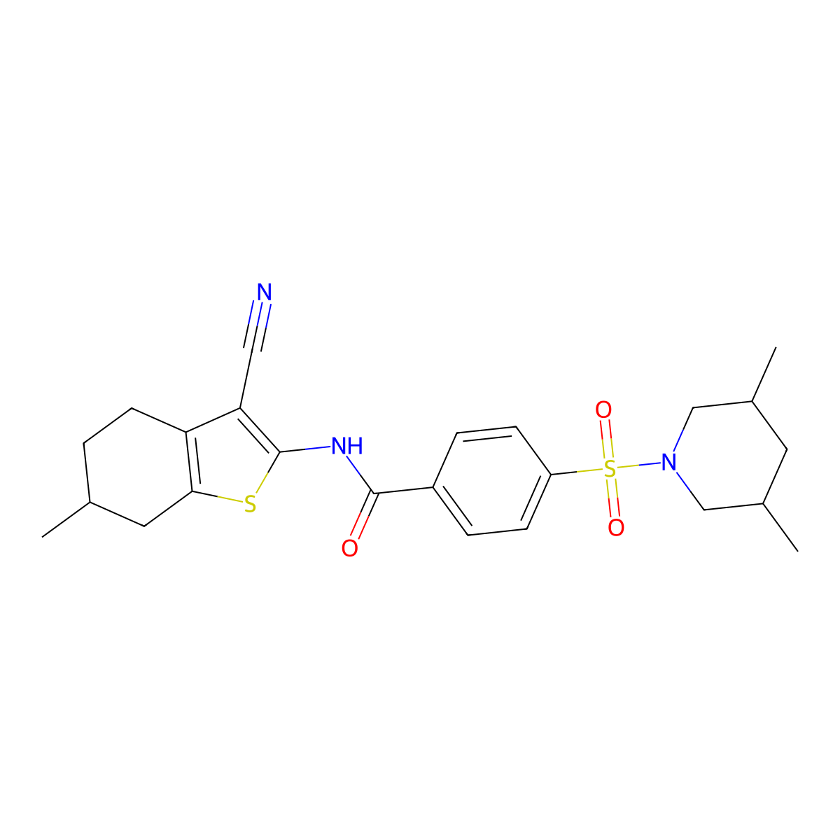 N-(3-cyano-6-methyl-4,5,6,7-tetrahydrobenzo[b]thiophen-2-yl)-4-((3,5-dimethylpiperidin-1-yl)sulfonyl)benzamide molecular structure, CAS 474621-44-8