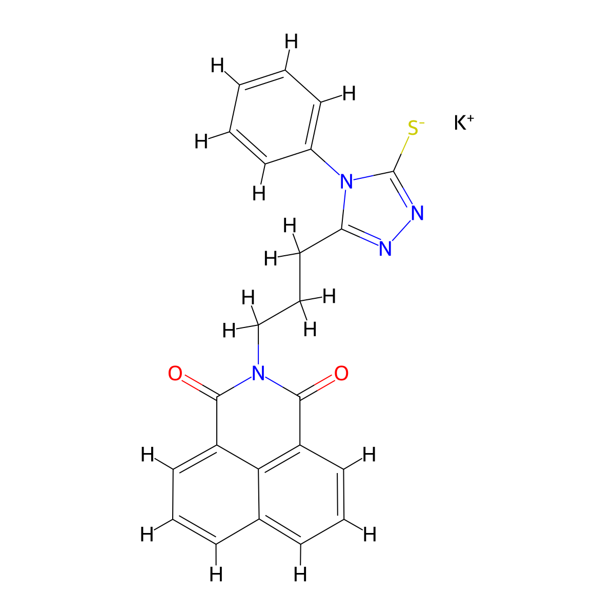 potassium 5-(3-(1,3-dioxo-1H-benzo[de]isoquinolin-2(3H)-yl)propyl)-4-phenyl-4H-1,2,4-triazole-3-thiolate molecular structure, CAS 474621-45-9