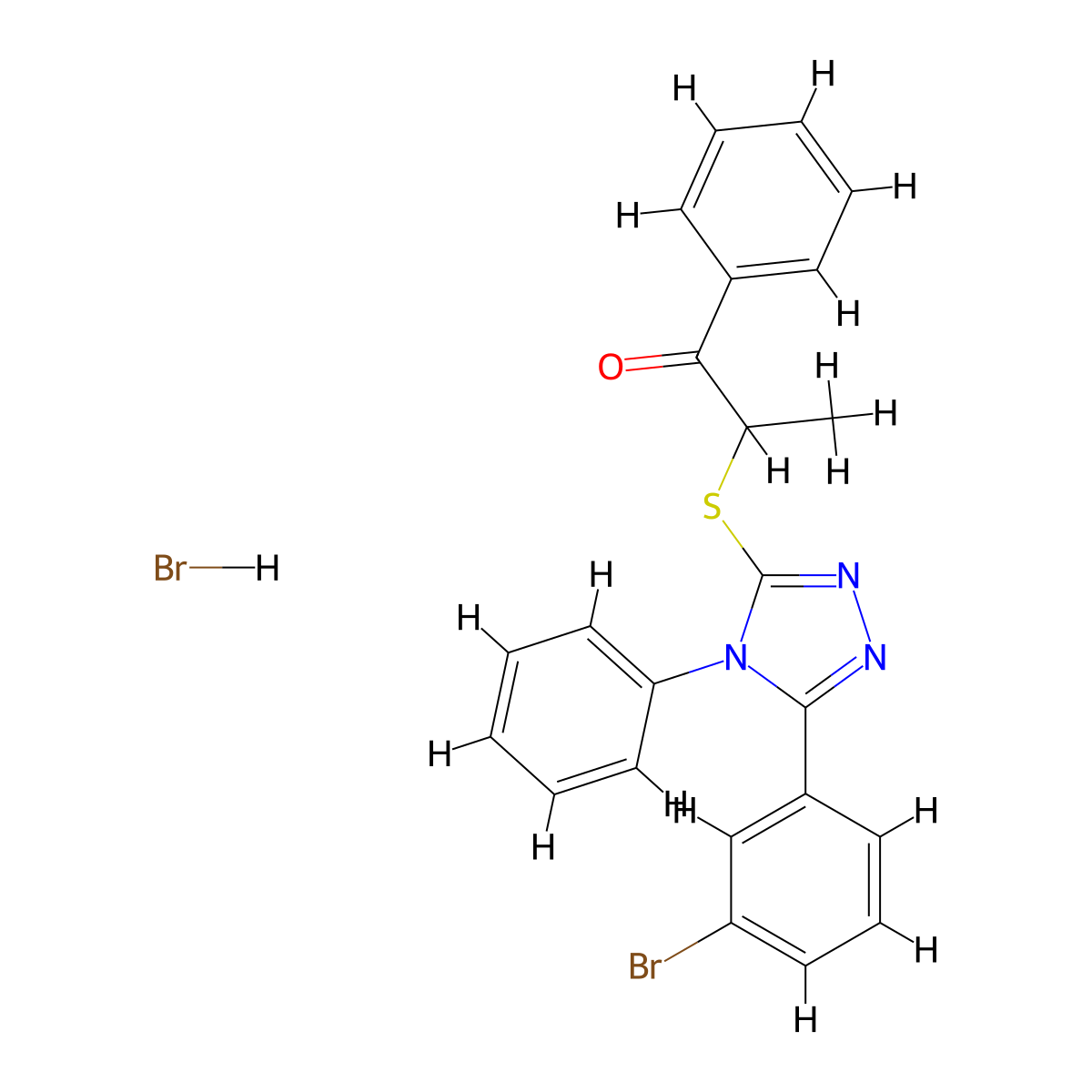 2-((5-(3-bromophenyl)-4-phenyl-4H-1,2,4-triazol-3-yl)thio)-1-phenylpropan-1-one hydrobromide molecular structure, CAS 474621-76-6