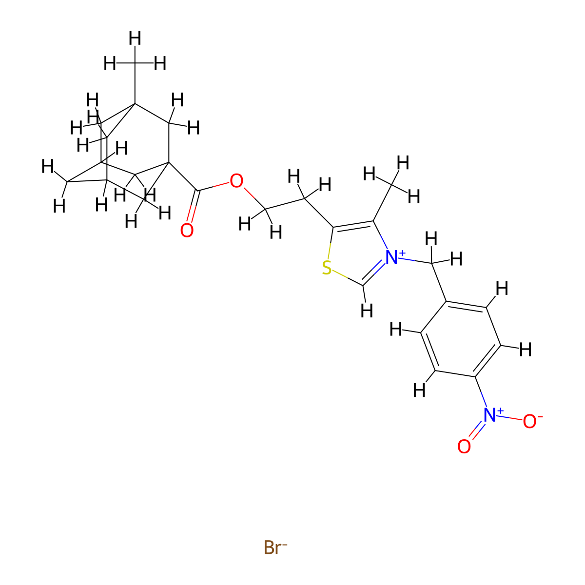 4-methyl-5-(2-(((1s,3s,5R,7S)-3-methyladamantane-1-carbonyl)oxy)ethyl)-3-(4-nitrobenzyl)thiazol-3-ium bromide molecular structure, CAS 474621-80-2