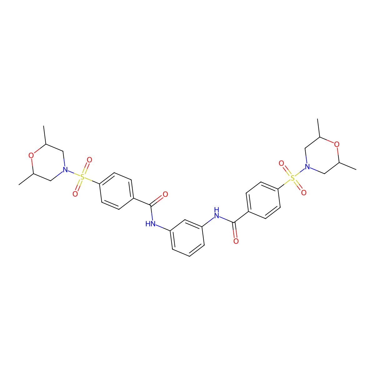4-(2,6-dimethylmorpholin-4-yl)sulfonyl-N-[3-[[4-(2,6-dimethylmorpholin-4-yl)sulfonylbenzoyl]amino]phenyl]benzamide molecular structure, CAS 474621-84-6