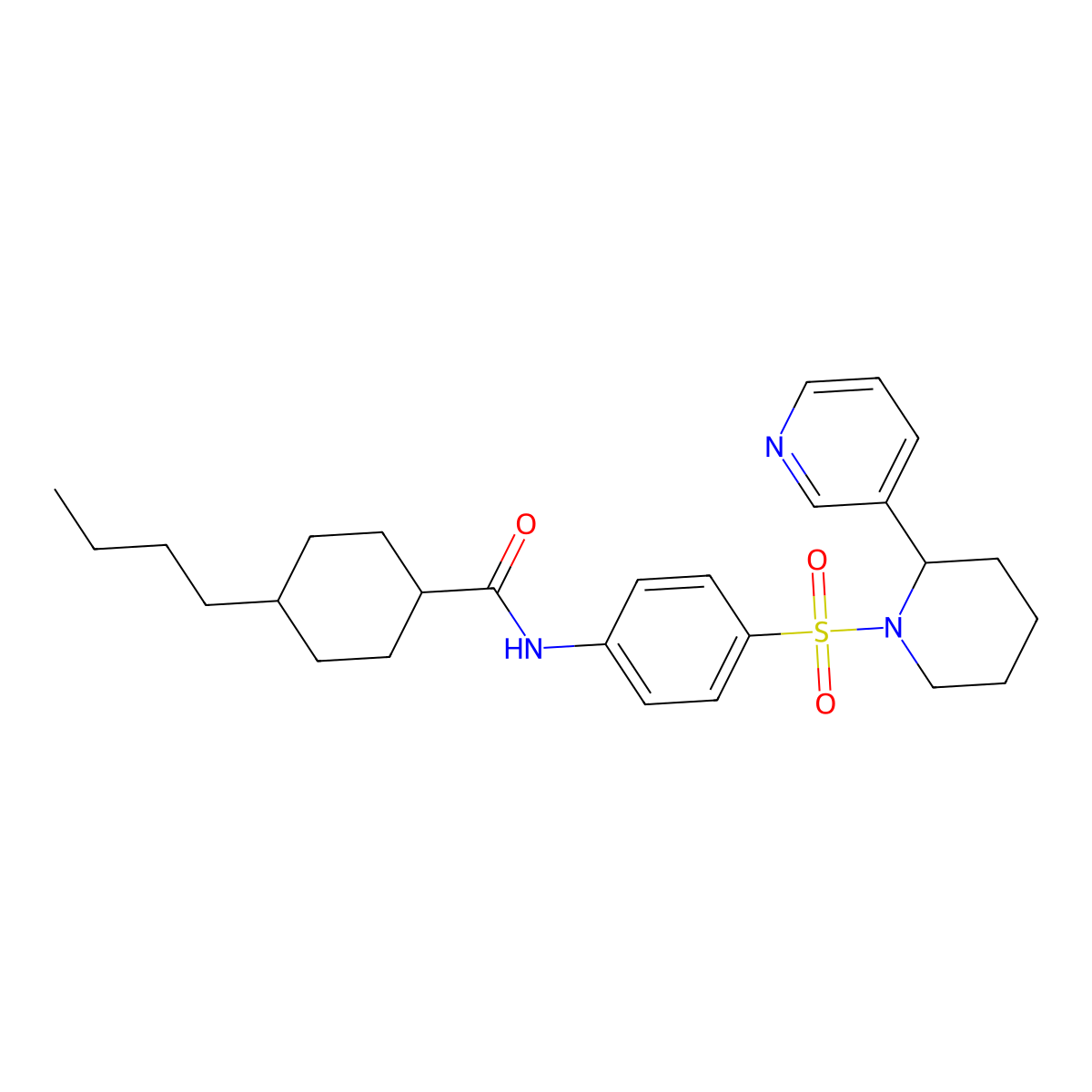 4-butyl-N-(4-((2-(pyridin-3-yl)piperidin-1-yl)sulfonyl)phenyl)cyclohexanecarboxamide molecular structure, CAS 474621-86-8