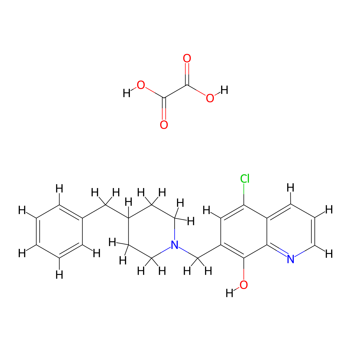 7-((4-Benzylpiperidin-1-yl)methyl)-5-chloroquinolin-8-ol oxalate molecular structure, CAS 474625-52-0