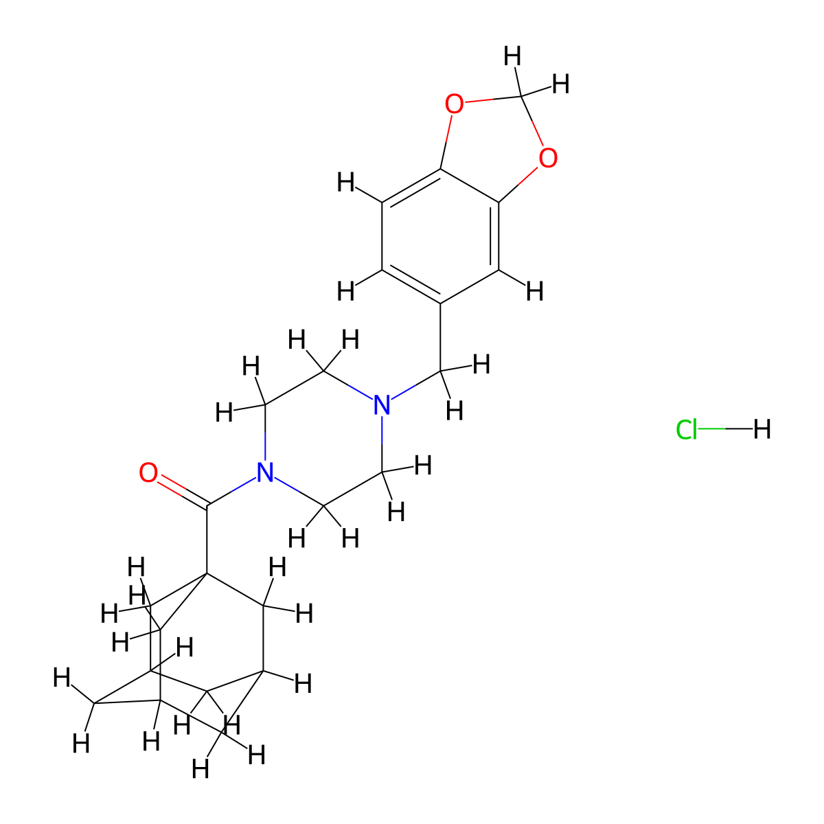 1-(adamantane-1-carbonyl)-4-[(2H-1,3-benzodioxol-5-yl)methyl]piperazine hydrochloride molecular structure, CAS 474625-64-4