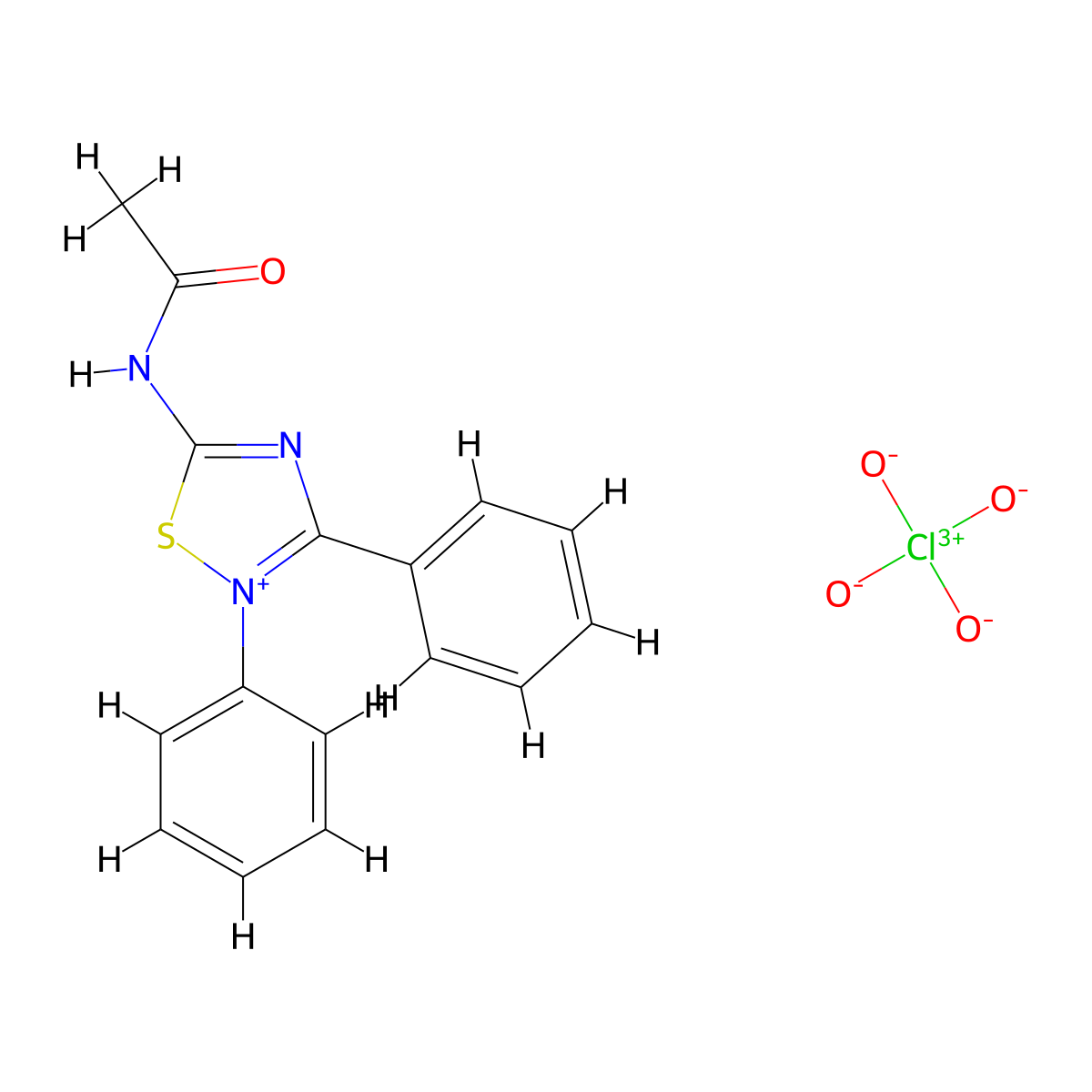 5-Acetamido-2,3-diphenyl-1,2,4-thiadiazol-2-ium perchlorate molecular structure, CAS 474625-74-6