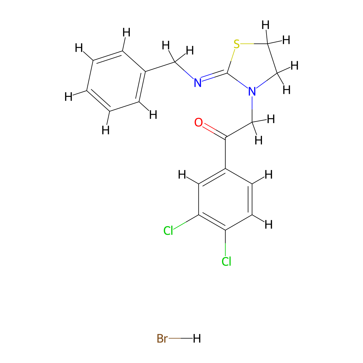 (E)-2-(2-(benzylimino)thiazolidin-3-yl)-1-(3,4-dichlorophenyl)ethanone hydrobromide molecular structure, CAS 474628-33-6