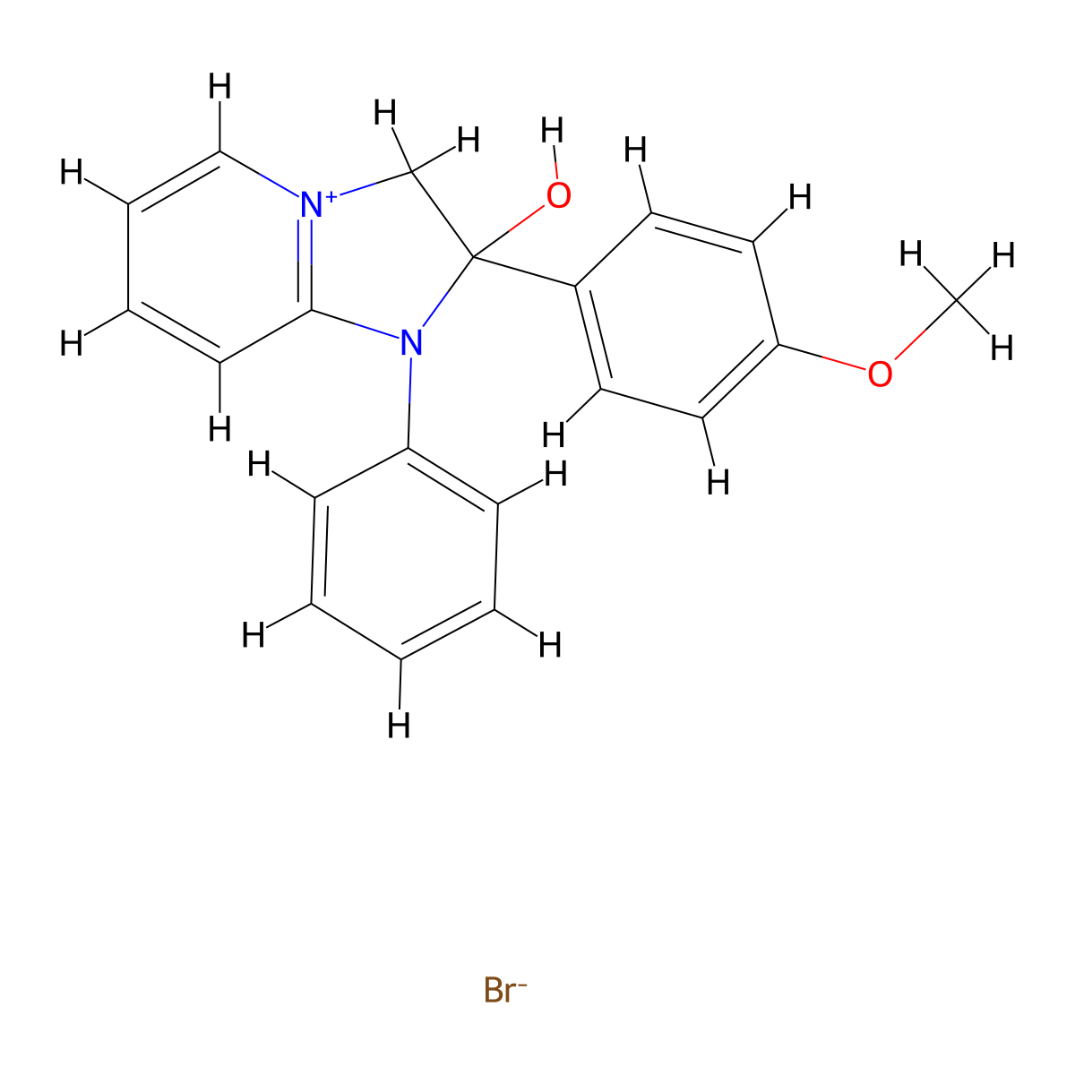 2-Hydroxy-2-(4-methoxyphenyl)-1-phenyl-2,3-dihydroimidazo[1,2-a]pyridin-1-ium bromide molecular structure, CAS 474629-00-0