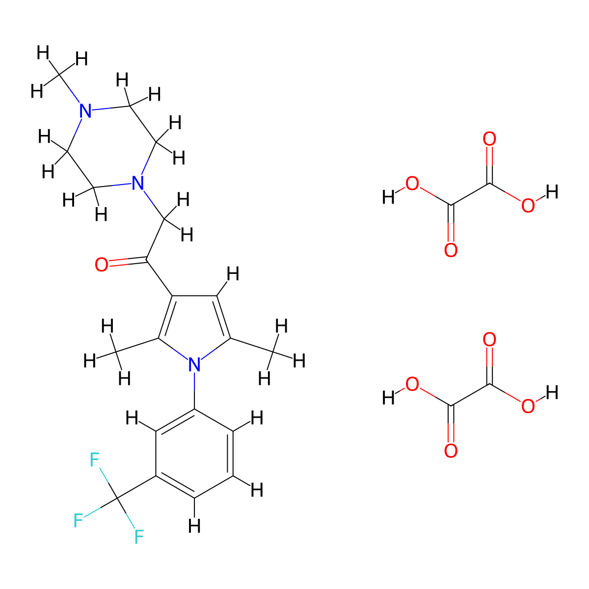 1-(2,5-dimethyl-1-(3-(trifluoromethyl)phenyl)-1H-pyrrol-3-yl)-2-(4-methylpiperazin-1-yl)ethanone dioxalate molecular structure, CAS 474647-92-2