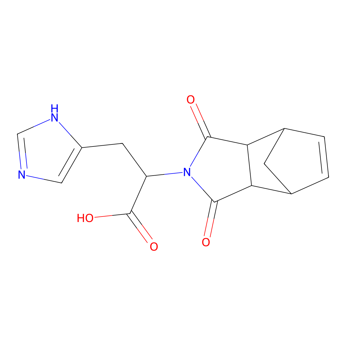 2-(1,3-dioxo-1,3,3a,4,7,7a-hexahydro-2H-4,7-methanoisoindol-2-yl)-3-(1H-imidazol-5-yl)propanoic acid molecular structure, CAS 474648-20-9