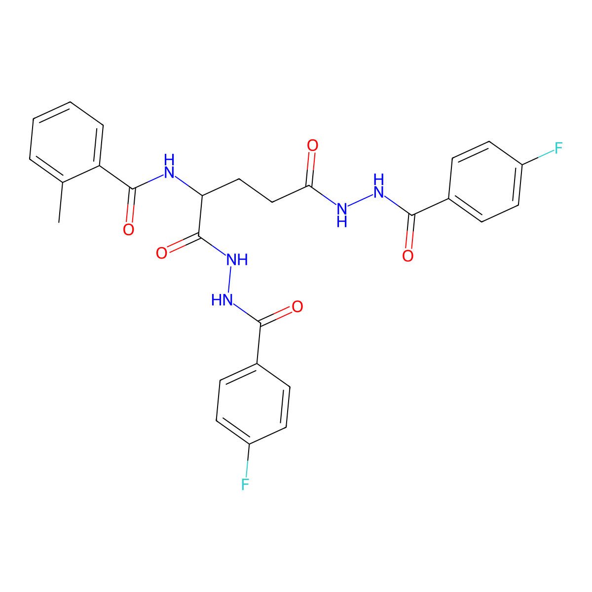 N-(1,5-bis(2-(4-fluorobenzoyl)hydrazinyl)-1,5-dioxopentan-2-yl)-2-methylbenzamide molecular structure, CAS 474648-30-1