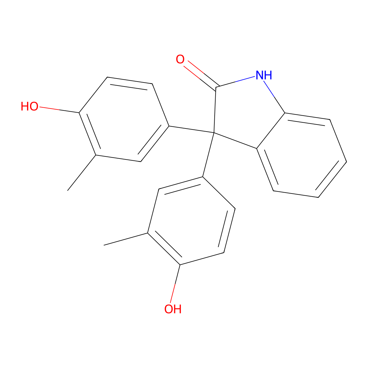 2H-Indol-2-one, 1,3-dihydro-3,3-bis(4-hydroxy-3-methylphenyl)- molecular structure, CAS 47465-97-4