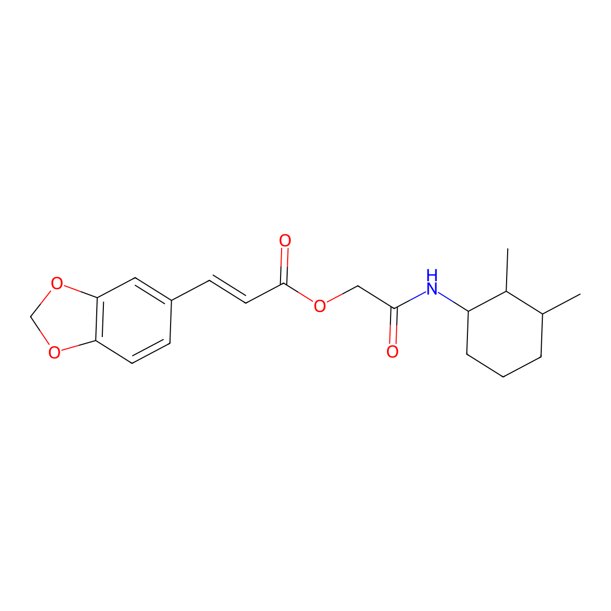[2-[(2,3-dimethylcyclohexyl)amino]-2-oxoethyl] (E)-3-(1,3-benzodioxol-5-yl)prop-2-enoate molecular structure, CAS 474652-58-9
