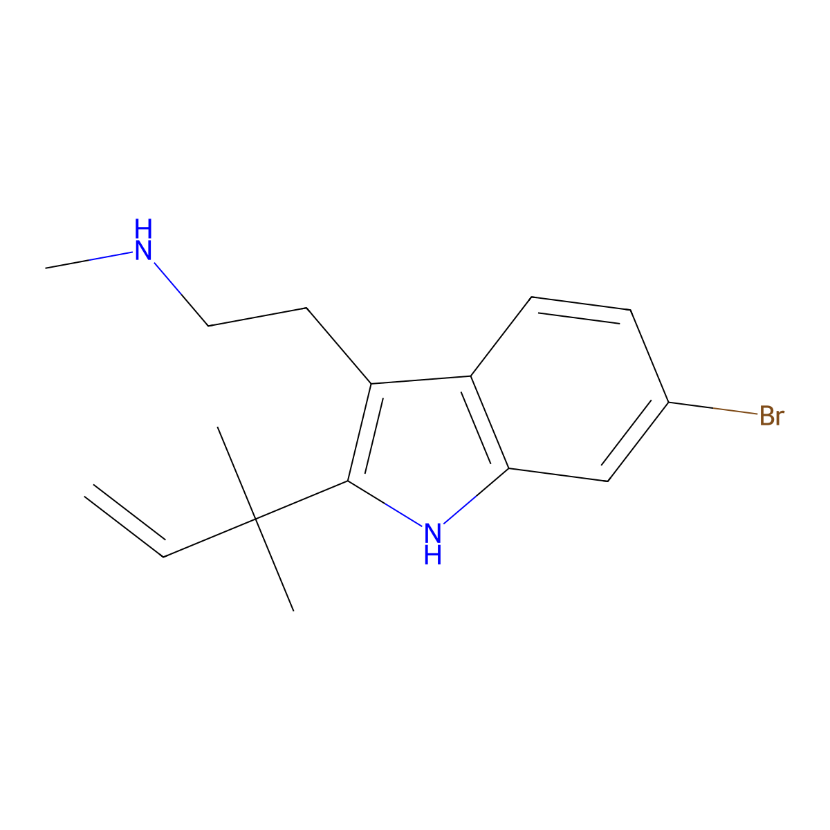 6-Bromo-2-(1,1-dimethyl-2-propen-1-yl)-N-methyl-1H-indole-3-ethanamine molecular structure, CAS 474657-72-2
