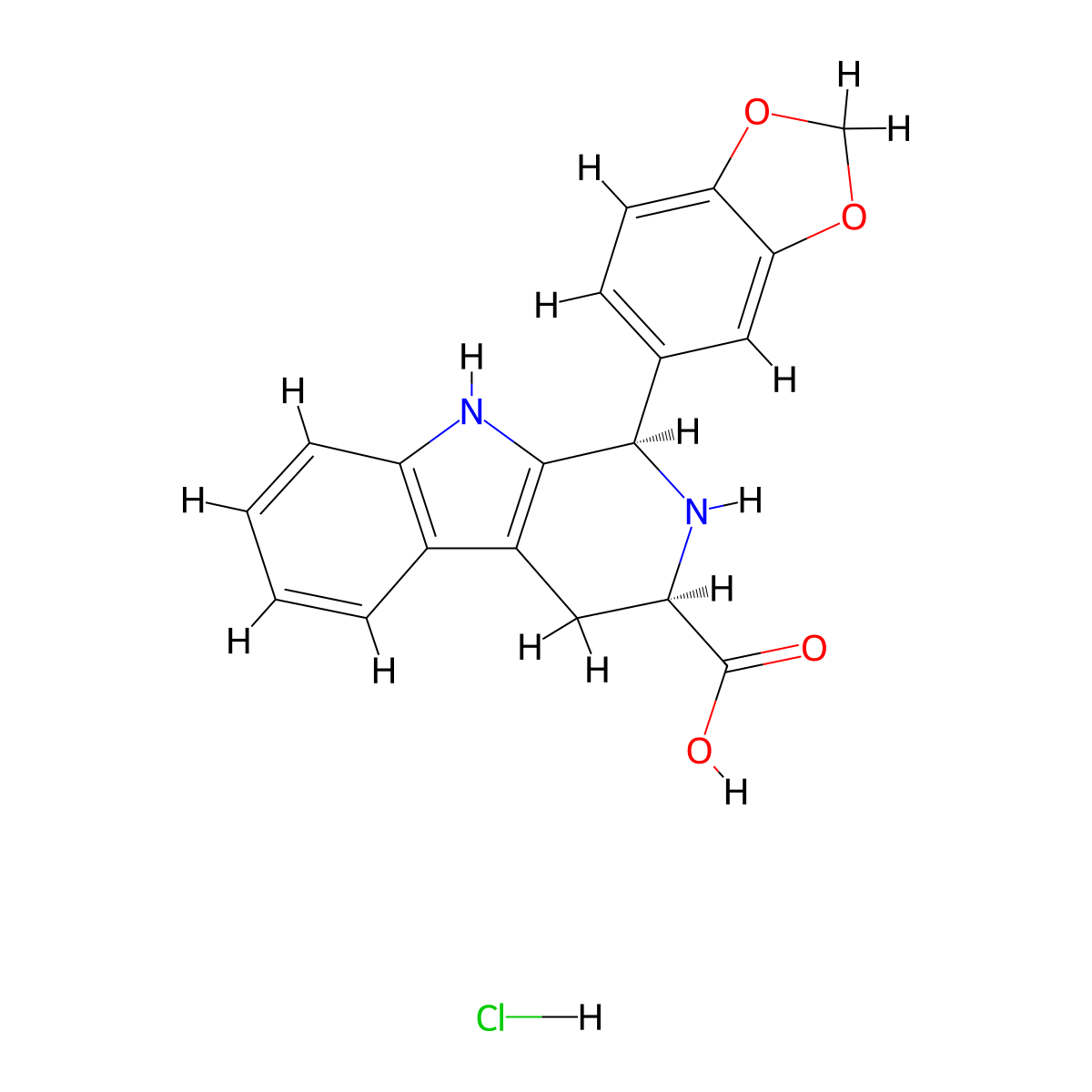 (1R,3R)-1-(Benzo[d][1,3]dioxol-5-yl)-2,3,4,9-tetrahydro-1H-pyrido[3,4-b]indole-3-carboxylic acid hydrochloride molecular structure, CAS 474668-76-3