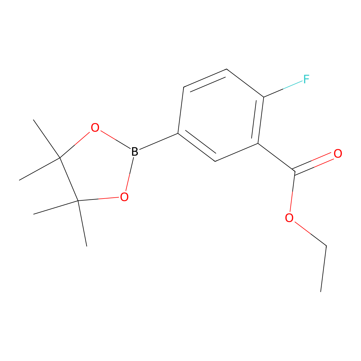 Ethyl 2-fluoro-5-(4,4,5,5-tetramethyl-1,3,2-dioxaborolan-2-yl)benzoate molecular structure, CAS 474710-54-8