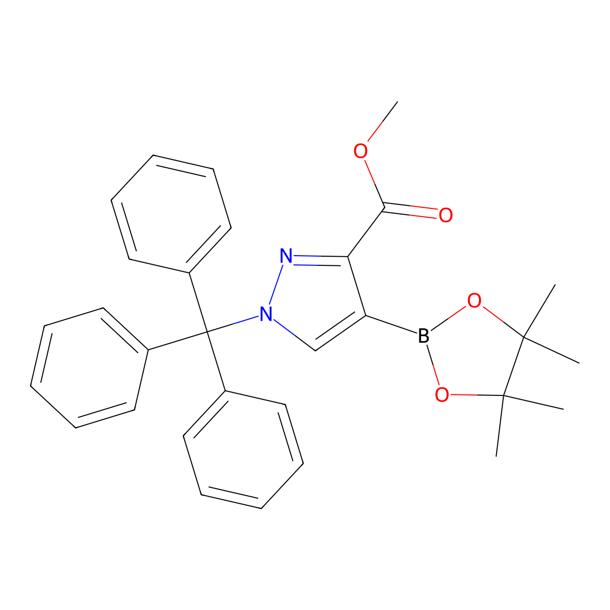 Methyl 4-(4,4,5,5-tetramethyl-1,3,2-dioxaborolan-2-yl)-1-trityl-1H-pyrazole-3-carboxylate molecular structure, CAS 474711-42-7