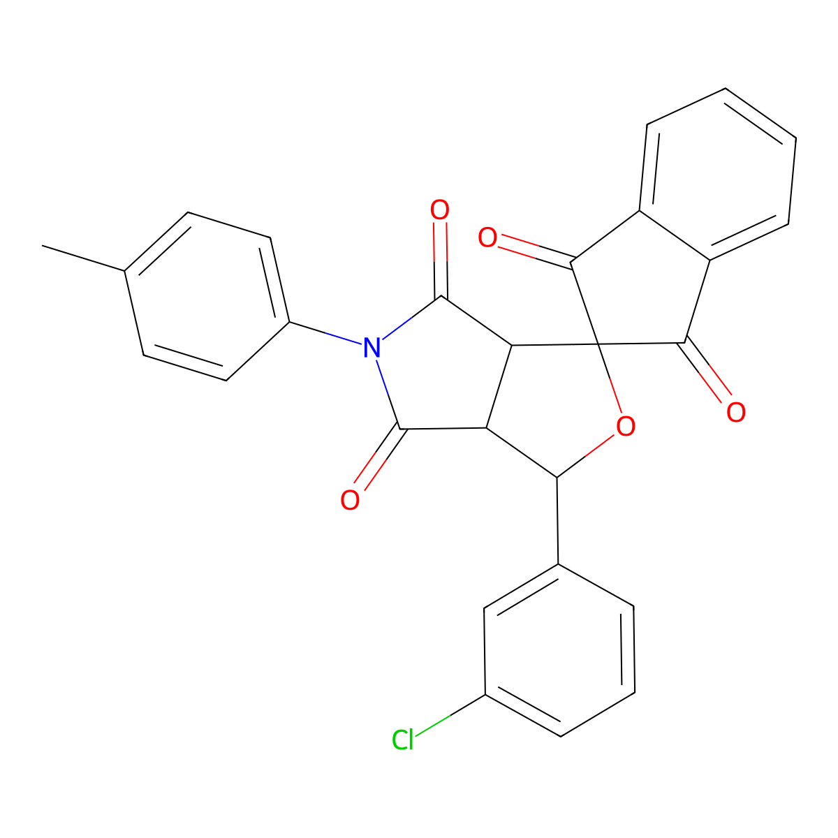 1-(3-chlorophenyl)-5-(4-methylphenyl)spiro[3a,6a-dihydro-1H-furo[3,4-c]pyrrole-3,2'-indene]-1',3',4,6-tetrone molecular structure, CAS 474760-31-1