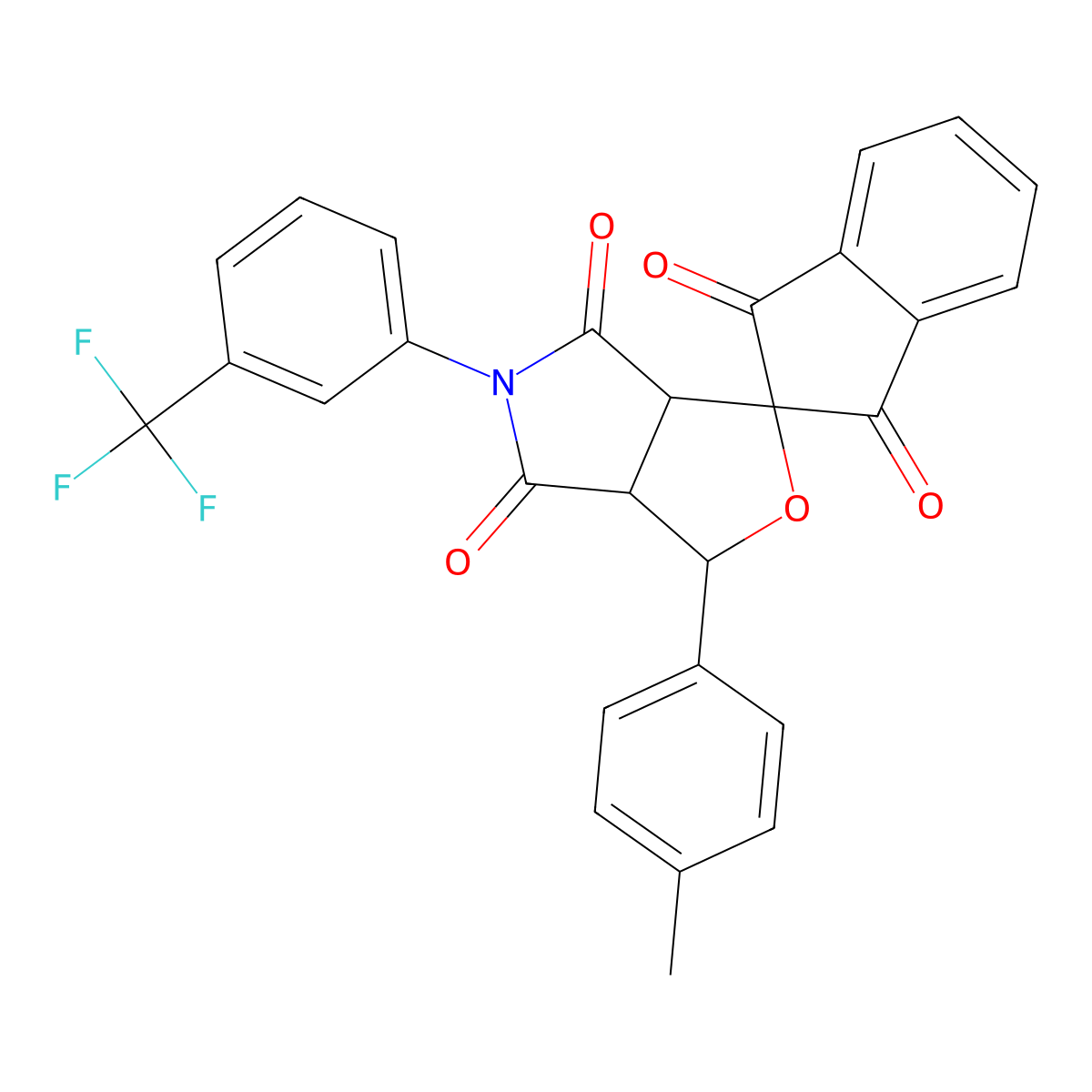1-(4-methylphenyl)-5-[3-(trifluoromethyl)phenyl]spiro[3a,6a-dihydro-1H-furo[3,4-c]pyrrole-3,2'-indene]-1',3',4,6-tetrone molecular structure, CAS 474760-36-6