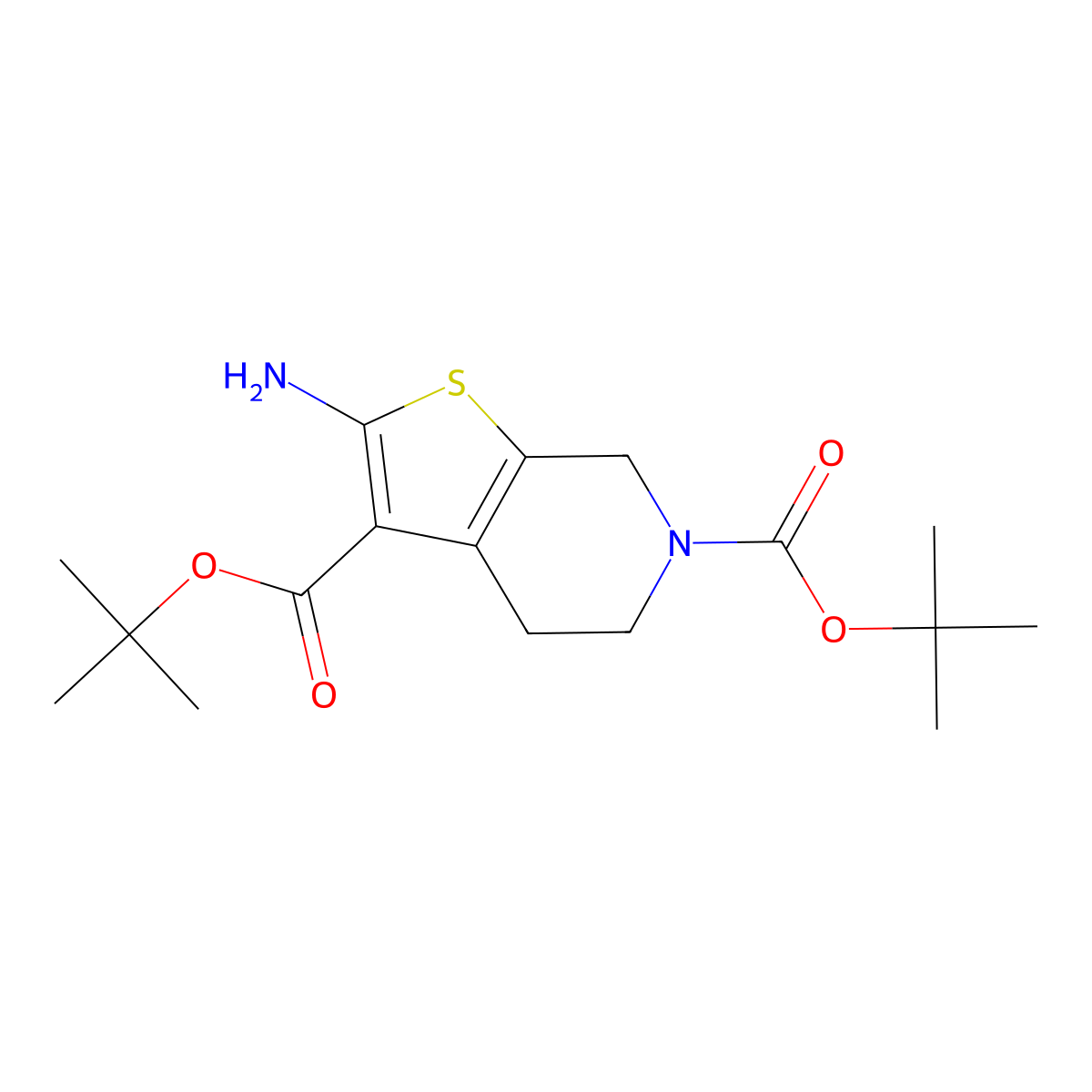 2-Amino-4,7-dihydro-5H-thieno[2,3-c]pyridine-3,6-dicarboxylic acid di-tert-butyl ester molecular structure, CAS 474843-69-1