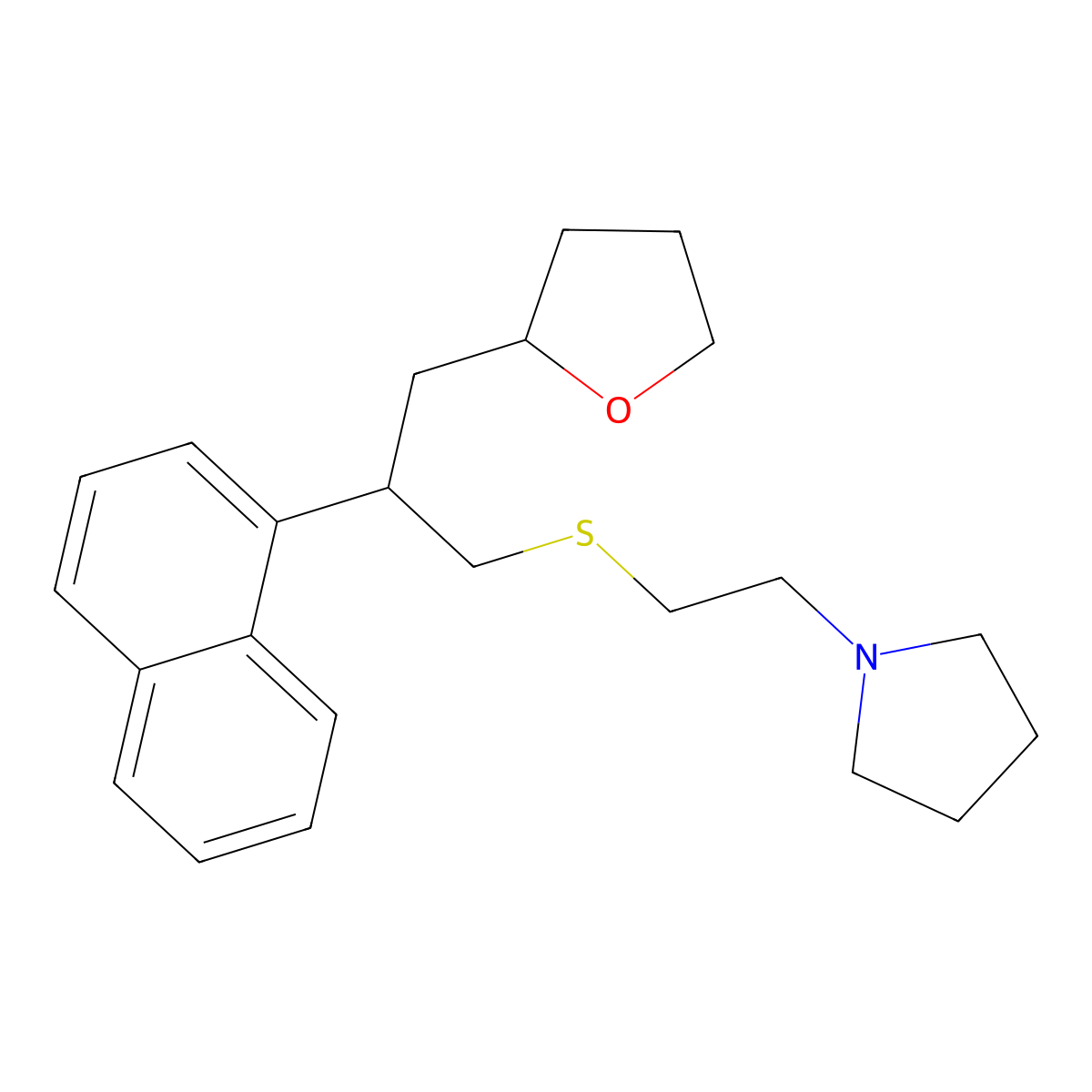 2-Furanpropanethiol, tetrahydro-beta-(1-naphthyl)-S-(2-pyrrolidinoethyl)- molecular structure, CAS 47485-41-6