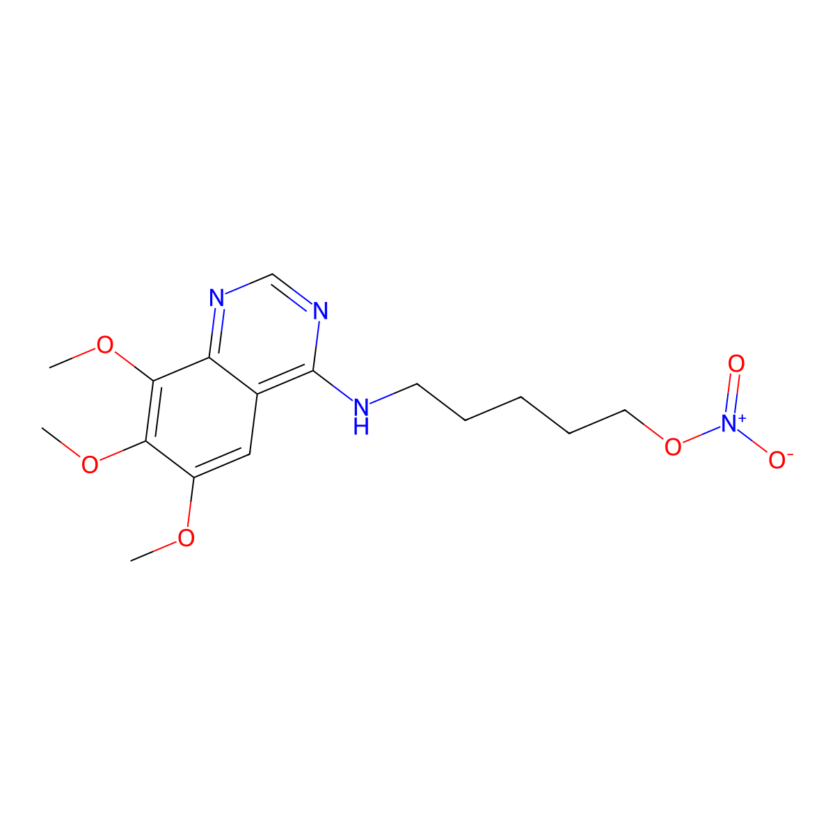 5-[(6,7,8-Trimethoxyquinazolin-4-yl)amino]pentyl nitrate molecular structure, CAS 47487-05-8