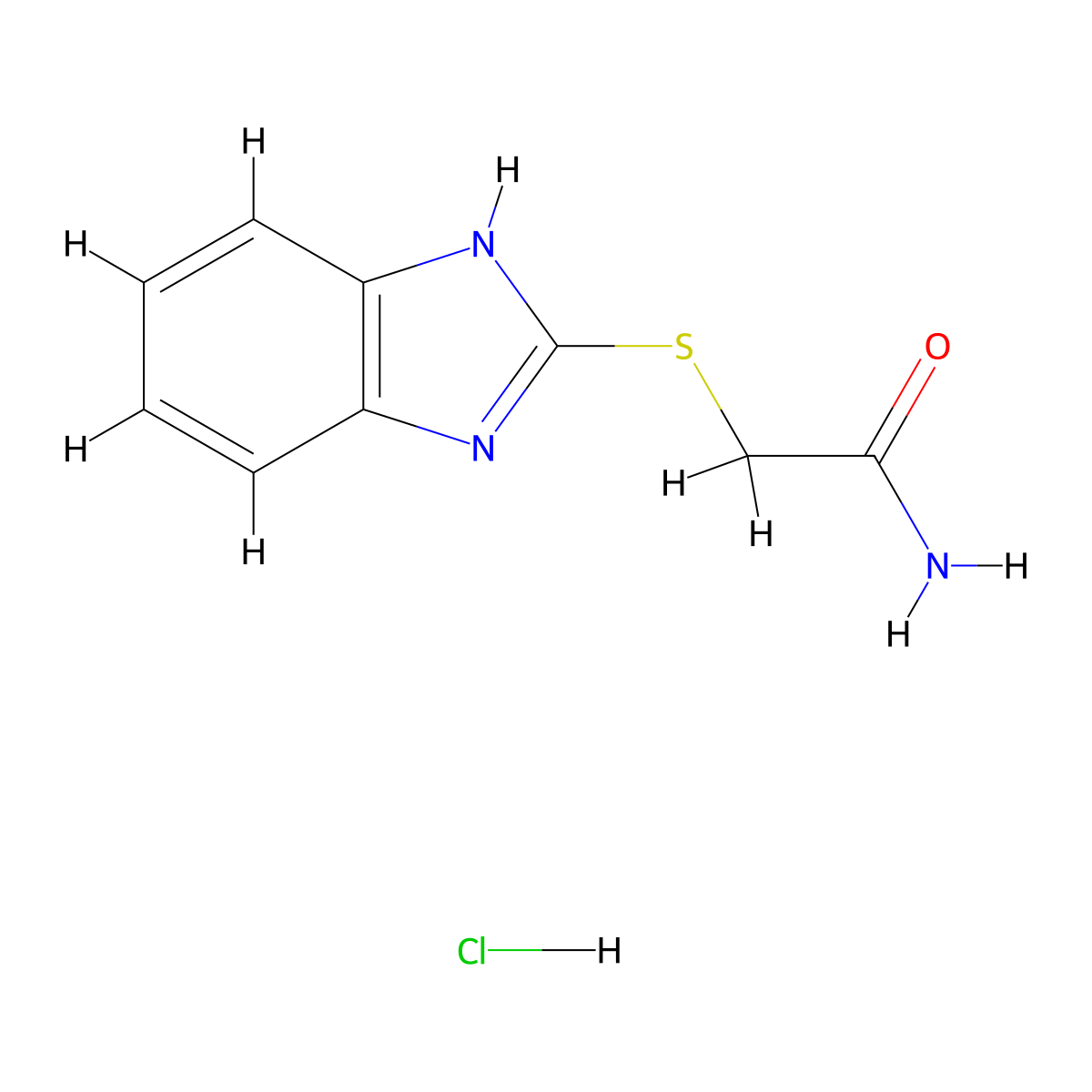 2-((1H-benzo[d]imidazol-2-yl)thio)acetamide hydrochloride molecular structure, CAS 474877-69-5