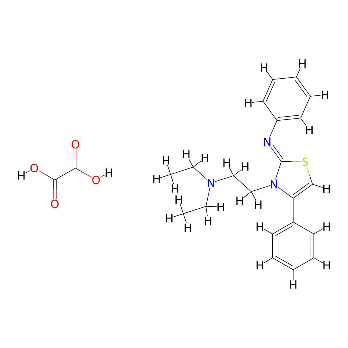 (Z)-N-(3-(2-(diethylamino)ethyl)-4-phenylthiazol-2(3H)-ylidene)aniline oxalate molecular structure, CAS 474877-79-7