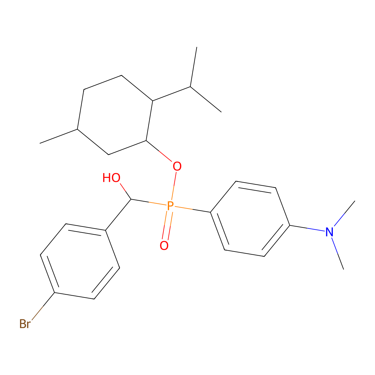 2-Isopropyl-5-methylcyclohexyl ((4-bromophenyl)(hydroxy)methyl)(4-(dimethylamino)phenyl)phosphinate molecular structure, CAS 474879-24-8