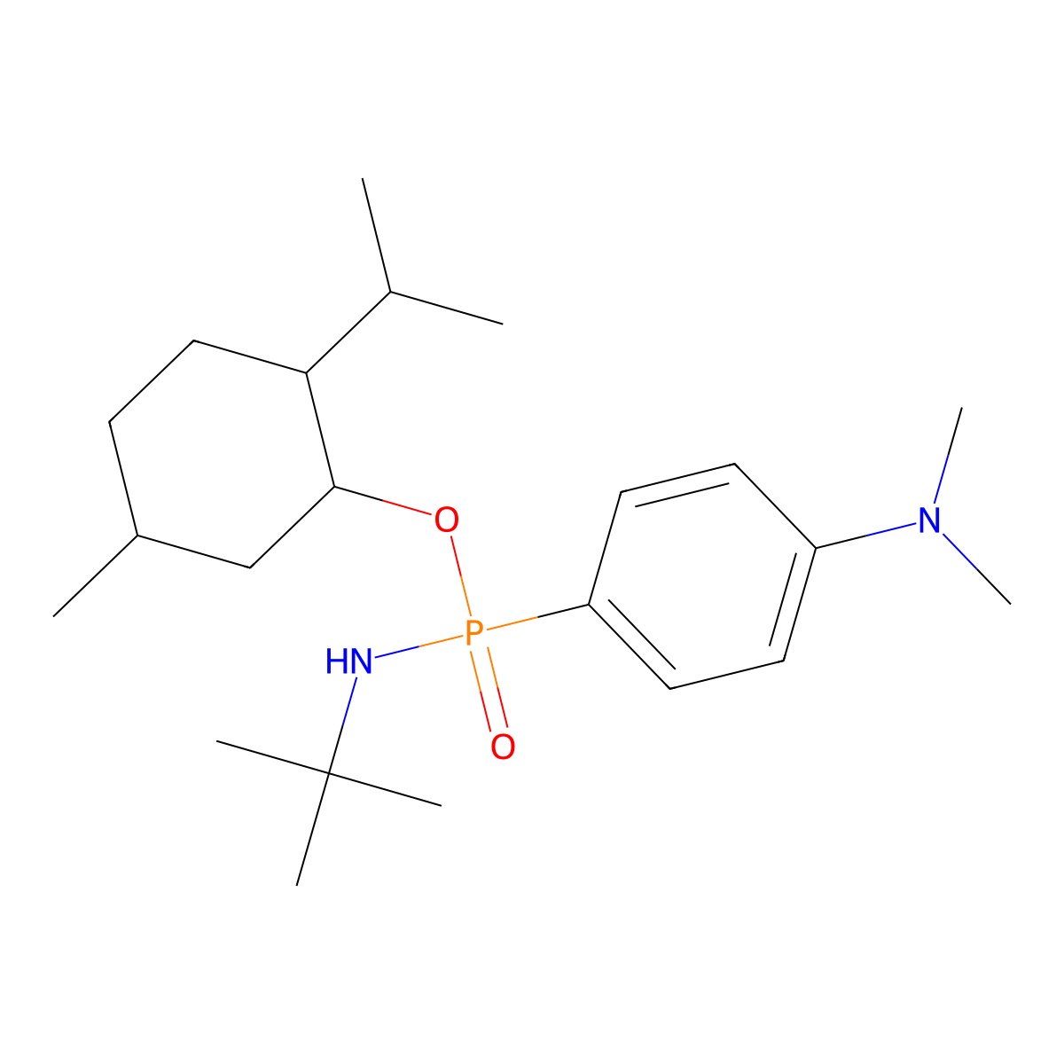 4-[(tert-butylamino)-(5-methyl-2-propan-2-ylcyclohexyl)oxyphosphoryl]-N,N-dimethylaniline molecular structure, CAS 474879-25-9