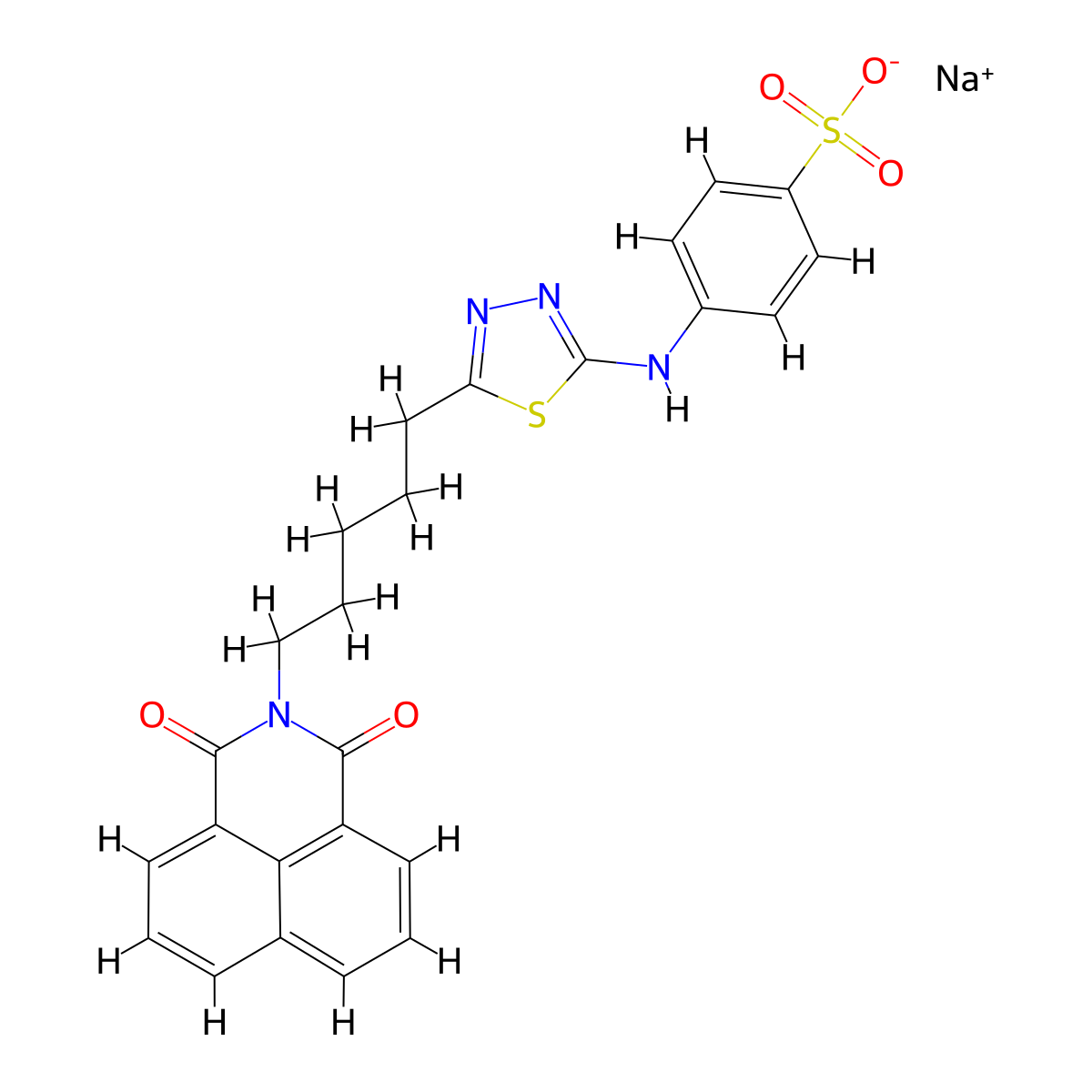 sodium 4-((5-(5-(1,3-dioxo-1H-benzo[de]isoquinolin-2(3H)-yl)pentyl)-1,3,4-thiadiazol-2-yl)amino)benzenesulfonate molecular structure, CAS 474881-38-4
