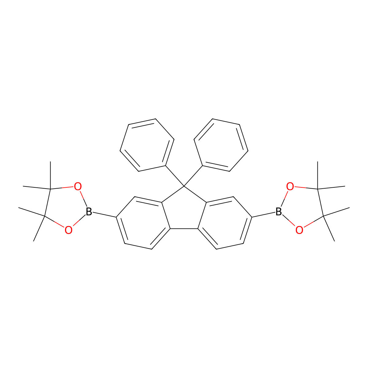 2,2'-(9,9-Diphenyl-9H-fluorene-2,7-diyl)bis(4,4,5,5-tetramethyl-1,3,2-dioxaborolane) molecular structure, CAS 474918-36-0