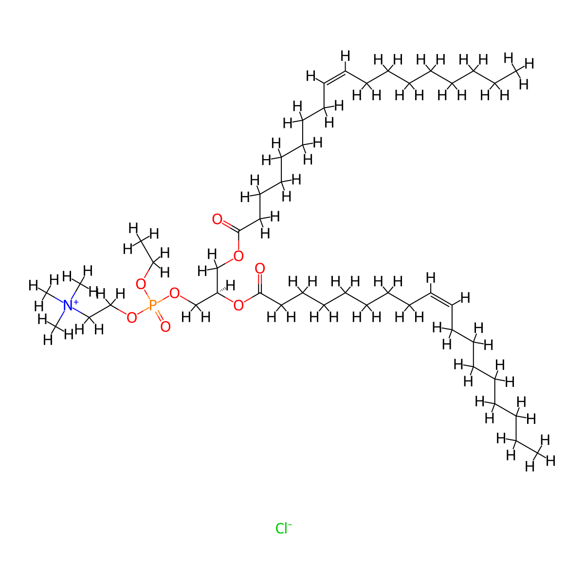 2-((((R)-2,3-Bis(oleoyloxy)propoxy)(ethoxy)phosphoryl)oxy)-N,N,N-trimethylethanaminium chloride molecular structure, CAS 474945-24-9
