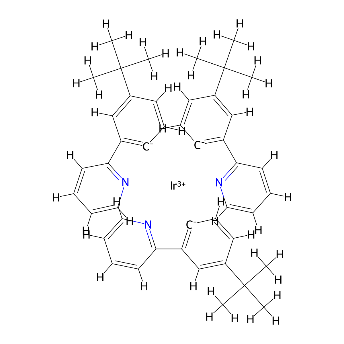 Tris[4-(1,1-dimethylethyl)-2-(2-pyridinyl-κN)phenyl-κC]iridium molecular structure, CAS 474948-23-7