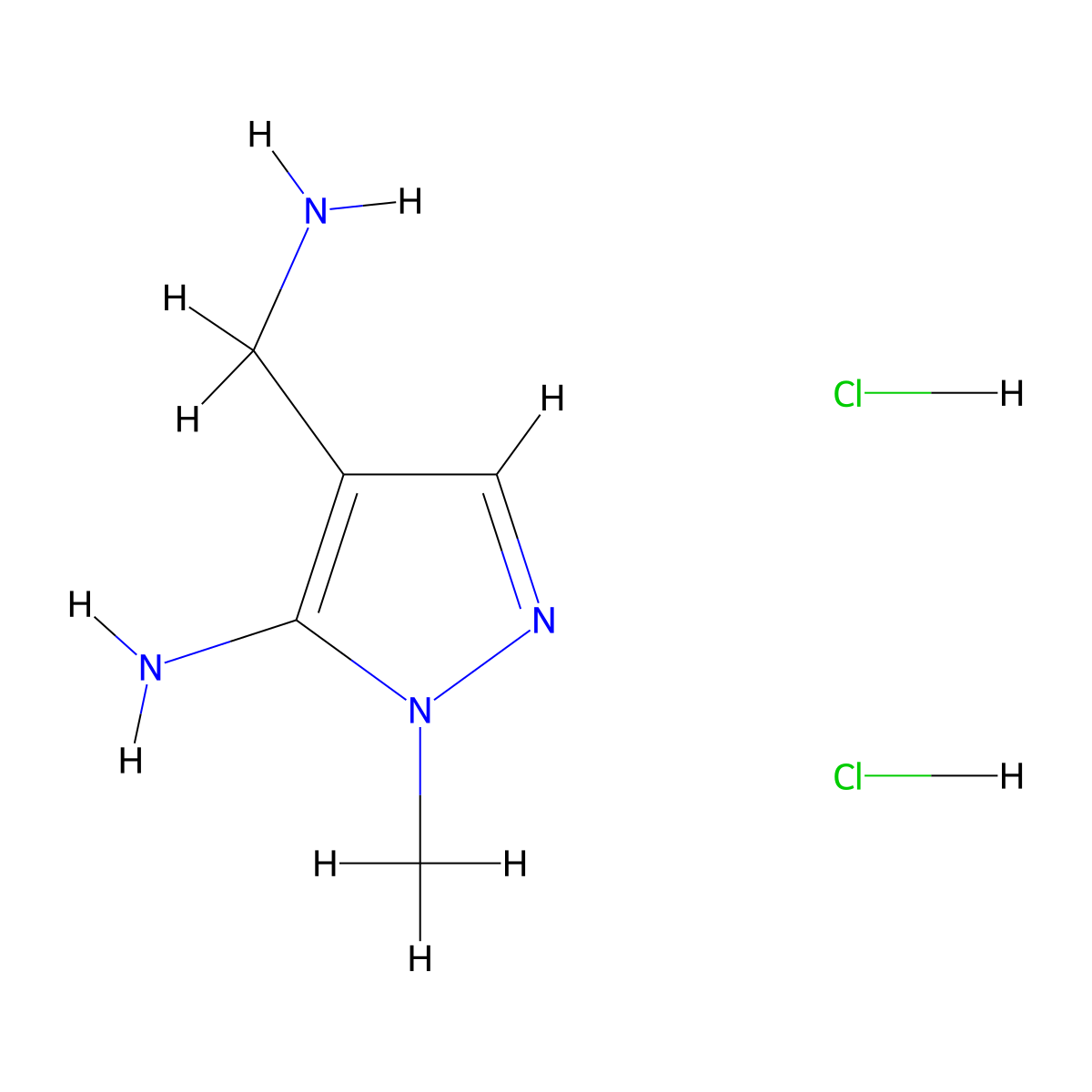 4-(aminomethyl)-1-methyl-1H-pyrazol-5-amine dihydrochloride molecular structure, CAS 474957-54-5