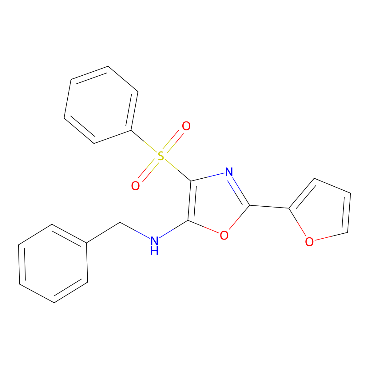 4-(benzenesulfonyl)-N-benzyl-2-(furan-2-yl)-1,3-oxazol-5-amine molecular structure, CAS 475042-14-9