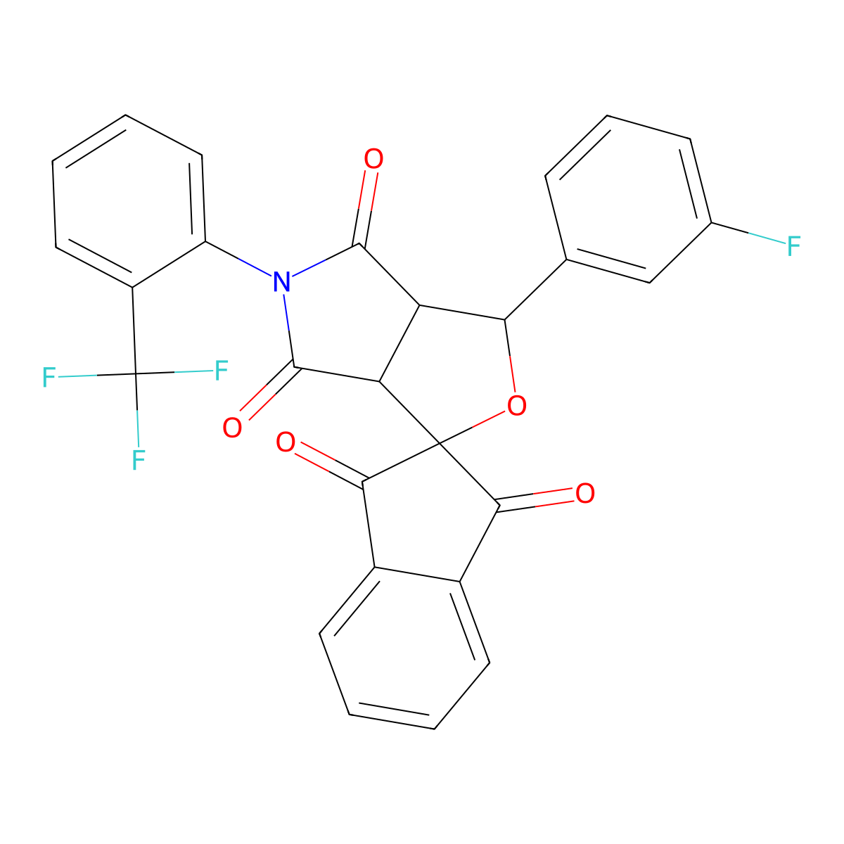 3-(3-fluorophenyl)-5-[2-(trifluoromethyl)phenyl]-3a,6a-dihydrospiro[furo[3,4-c]pyrrole-1,2'-indene]-1',3',4,6(3H,5H)-tetrone molecular structure, CAS 475042-35-4