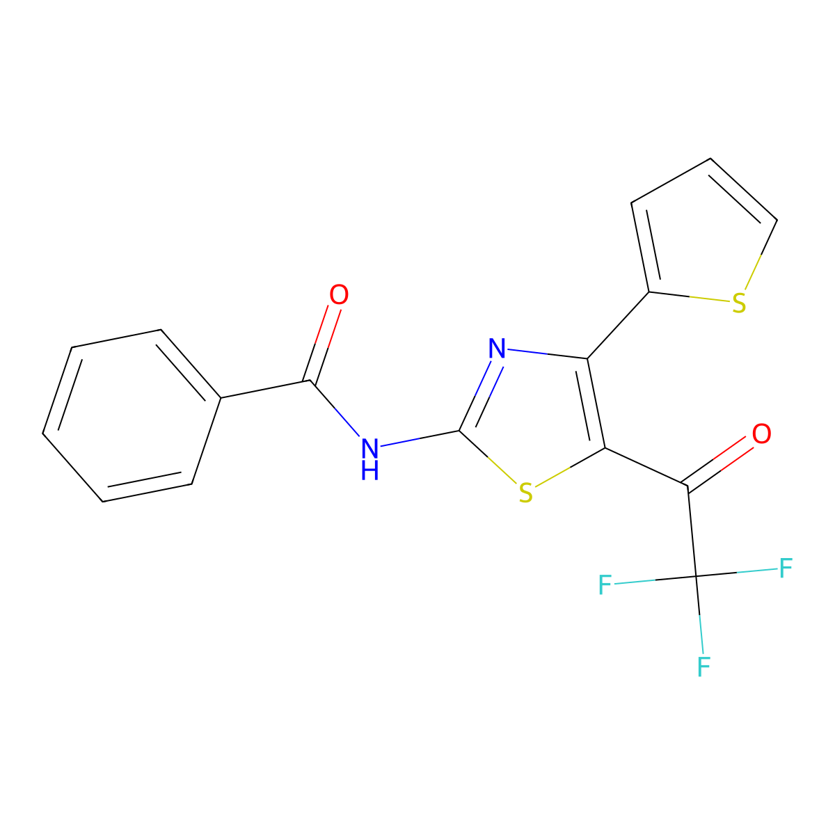 N-(4-(thiophen-2-yl)-5-(2,2,2-trifluoroacetyl)thiazol-2-yl)benzamide molecular structure, CAS 475043-45-9