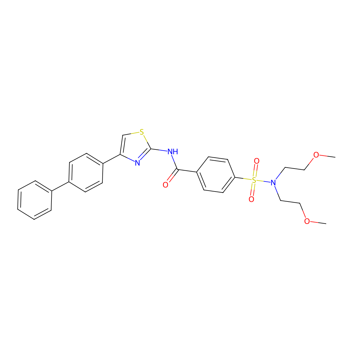 4-[bis(2-methoxyethyl)sulfamoyl]-N-[4-(4-phenylphenyl)-1,3-thiazol-2-yl]benzamide molecular structure, CAS 475044-28-1