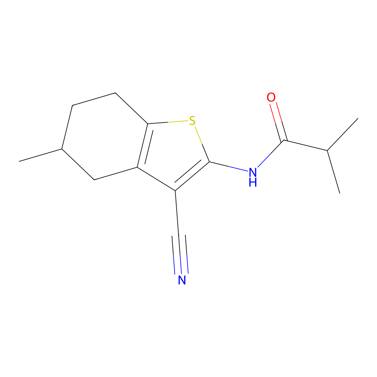 N-(3-cyano-5-methyl-4,5,6,7-tetrahydro-1-benzothiophen-2-yl)-2-methylpropanamide molecular structure, CAS 475044-39-4