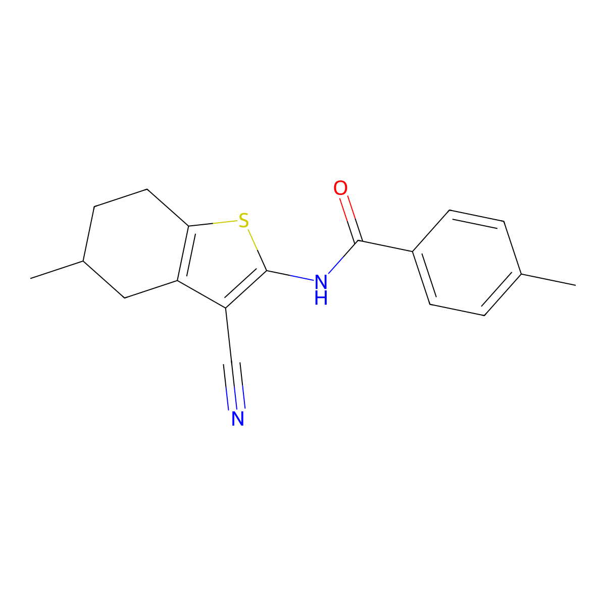 N-(3-cyano-5-methyl-4,5,6,7-tetrahydro-1-benzothiophen-2-yl)-4-methylbenzamide molecular structure, CAS 475044-40-7